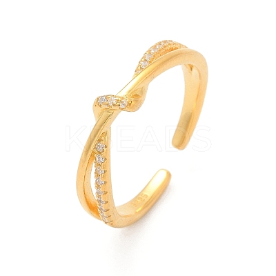 925 Sterling Silver Micro Pave Clear Cubic Zirconia Adjustable Cuff Rings for Women RJEW-G351-04G-1