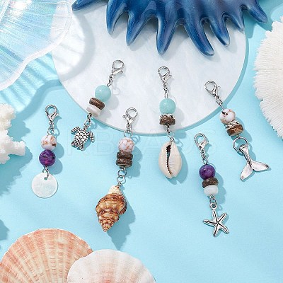 6Pcs Natural Freshwater Shell & Alloy Pendant Decorations HJEW-JM02735-1