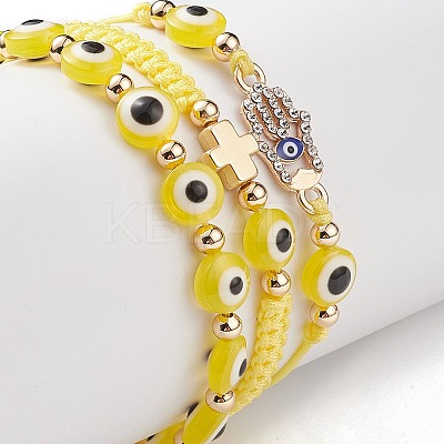 3Pcs 3 Style Resin Evil Eye Braided Bead Bracelets Set BJEW-JB08812-1