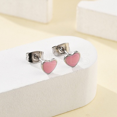 Enamel Heart Stud Earrings EJEW-B009-12P-1