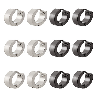 12Pcs 2 Colors 304 Stainless Steel Hoop Earrings EJEW-LP0001-38-1