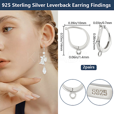 Anti-Tarnish 2 Pairs Rhodium Plated 925 Sterling Silver Hoop Earring Findings STER-BBC0005-98-1