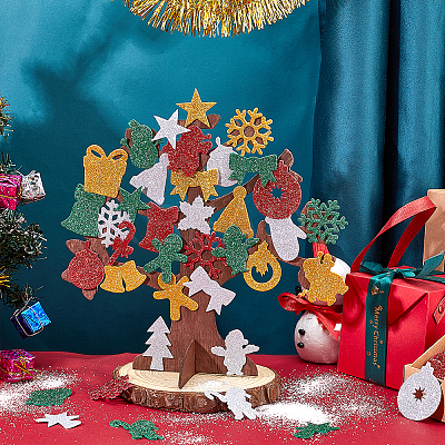 6 Set Christmas Unfinished Wood 3D Tree Display Decoration Kit DIY-NB0008-65-1
