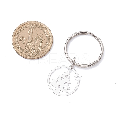 Ring with Christmas Trees 201 Stainless Steel Pendant Decorations KEYC-JKC01355-1