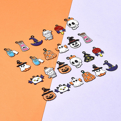 26Pcs 13 Styles Halloween Theme Spray Painted Alloy Enamel Pendants ENAM-FS0002-09-1