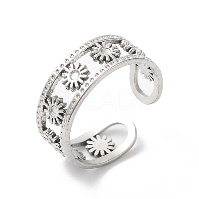 Non-Tarnish 304 Stainless Steel Flower Open Cuff Ring Finding STAS-K253-03P-1