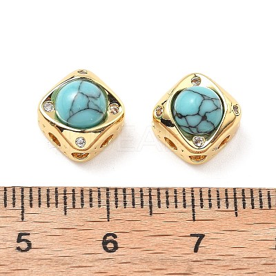 Brass Pave Synthetic Turquoise Rhombus Multi-Strand Links KK-B129-26B-01G-1