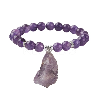Natural Amethyst Round Beaded Stretch Bracelets BJEW-JB10089-01-1