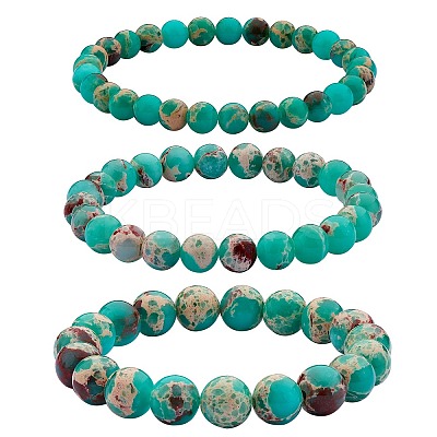 3Pcs 3 Size Synthetic Imperial Jasper Round Beaded Stretch Bracelets Set BJEW-SW00064-32-1