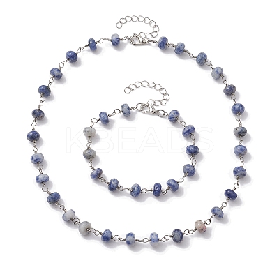 Rondelle Natural Blue Spot Jasper Links Bracelets & Necklaces Sets SJEW-JS01295-03-1