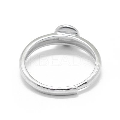 Anti-Tarnish Adjustable Rhodium Plated 925 Sterling Silver Finger Design Ring Mounts Fittings with Pearl Seat STER-L055-019P-1