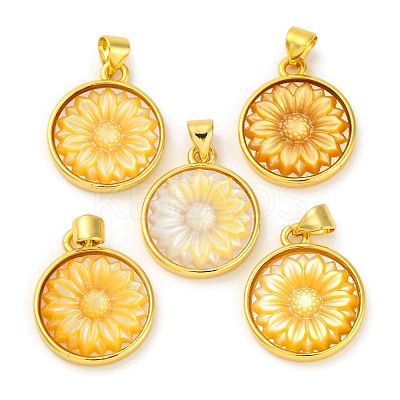 Natural Yellow Shell Carved Sunflower Pendants KK-D537-03G-01-1