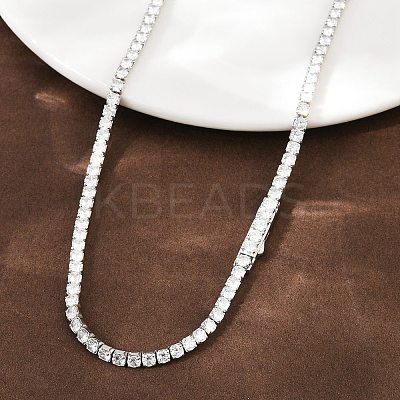 925 Sterling Silver Pave Crystal Cubic Zirconia Tennis Necklaces for Women NJEW-C096-01B-P02-1