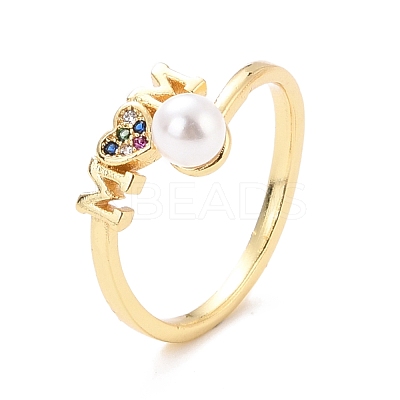 Mom Heart Cubic Zirconia Cuff Ring for Mother's Day RJEW-C004-15-RS-1