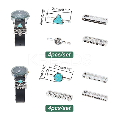 8Pcs 8 Style Half Round & Triangle Synthetic Turquoise Watch Band Charms Set MOBA-PH0001-12-1