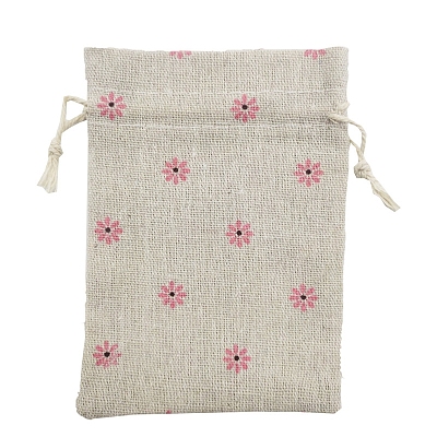 Printed Cotton Imitation Burlap Packing Pouches Drawstring Bags PW-WG7B662-20-1