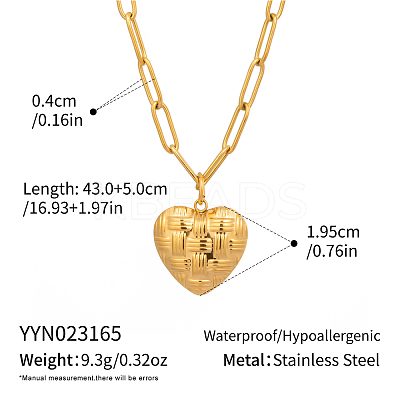 304 Stainless Steel Vintage French Heart Pendant Paperclip Chain Necklaces TI9368-1-1