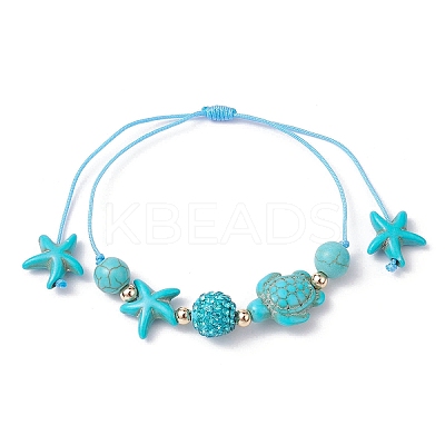 Starfish & Turtle Synthetic Turquoise(Dyed & Heated) Braided Bead Bracelets BJEW-JB09818-01-1