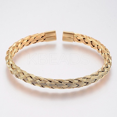 Ion Plating(IP) 304 Stainless Steel Cuff Bangles Torque Bangles X-BJEW-H570-27G-1