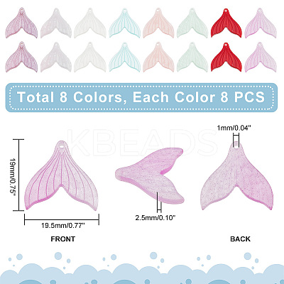 64Pcs 8 Colors Opaque Cellulose Acetate(Resin) Pendants RESI-PH0001-76-1