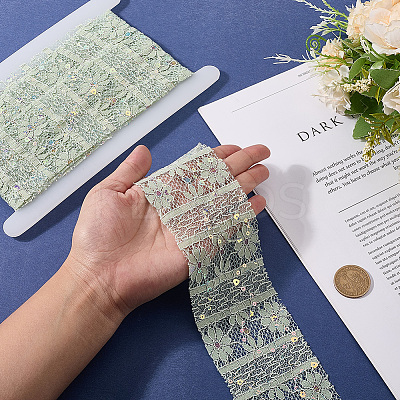 5Yards Polyester Flower Lace Ribbons with Paillettes OCOR-GF0005-24A-1