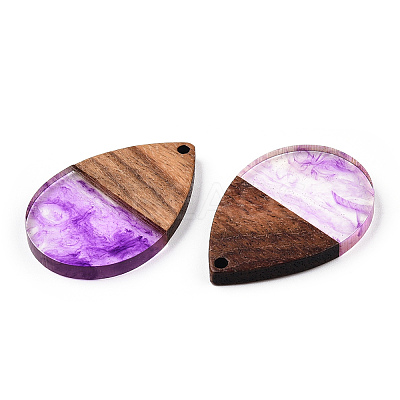 Transparent Resin & Walnut Wood Pendants RESI-N039-25C-1