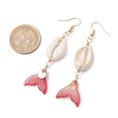 Natural Cowrie Shell Glass Dangle Earrings EJEW-JE06385-07-1