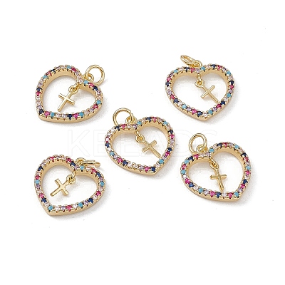 Brass Colorful Cubic Zirconia Pendants KK-E068-VA055-2-1