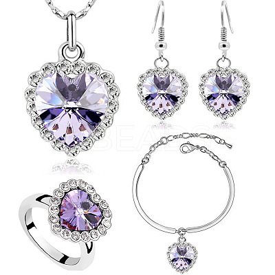 Heart Alloy with Crystal Pendant Necklace & Dangle Earring & Charm Bracelet & Ring FS-WGCCC64-03-1