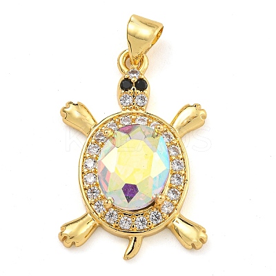 Tortoise Rack Plating Brass Micro Pave Cubic Zirconia Charms KK-G513-78A-04G-1