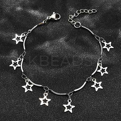 304 Stainless Steel Star Charm Bracelets BJEW-R021-02P-1
