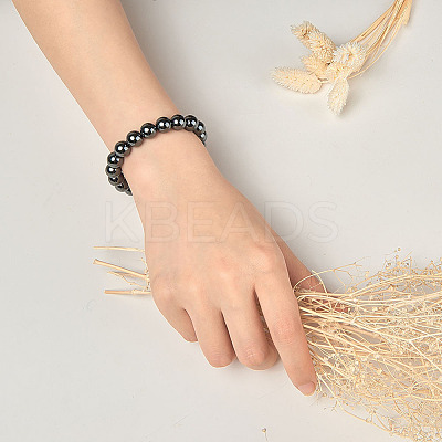 Non-magnetic Synthetic Hematite Round Beads Stretch Bracelets BJEW-PH0001-8mm-22-1