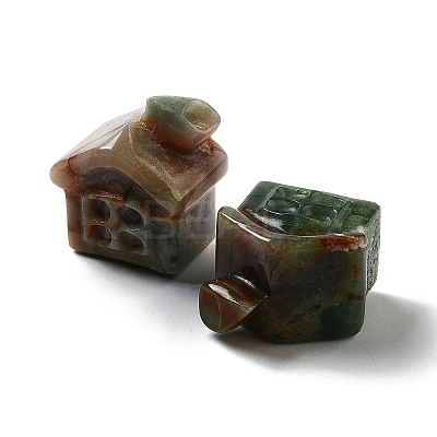 Natural & Synthetic Gemstone Carved House Figurines DJEW-P015-01-1