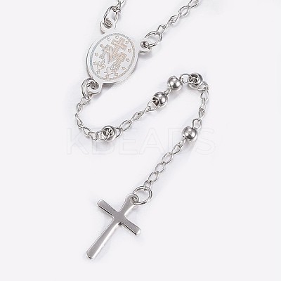 Non-Tarnish 304 Stainless Steel Rosary Bead Necklaces NJEW-I205-14P-1