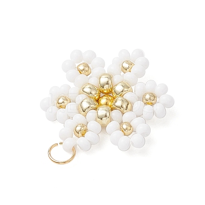 Glass Seed Beaded Flower Pendants PALLOY-MZ00712-04-1