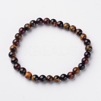 Natural Tiger Eye Round Bead Stretch Bracelets BJEW-L594-D08-1