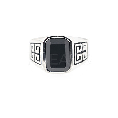 304 Stainless Steel & Obsidian Finger Rings for Men FS-WG9DF95-02-1