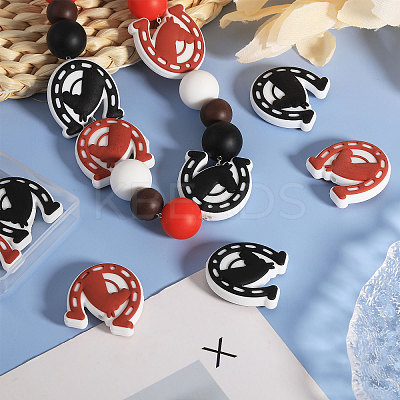 16Pcs 2 Colors Horse & Horseshoe Food Grade Eco-Friendly Silicone Focal Beads SIL-CA0002-92-1