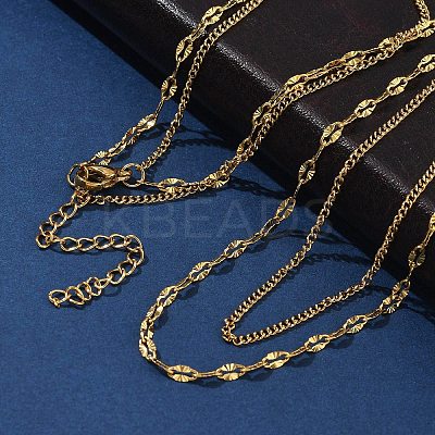 304 Stainless Steel Dapped Chain Double Layered Necklaces for Women NJEW-U050-02C-G-1