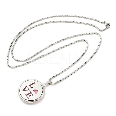 316 Surgical Stainless Steel Aromatherapy Diffuser Perfume Hollow Flat Round Pendant Box Chain Necklaces NJEW-R016-01P-03-1