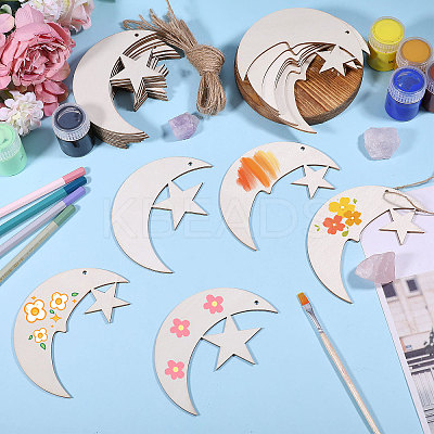40 Bags 2 Styles Moon & Star Unfinished Blank Wooden Pendants Set for Painting Arts HJEW-CA0001-75-1