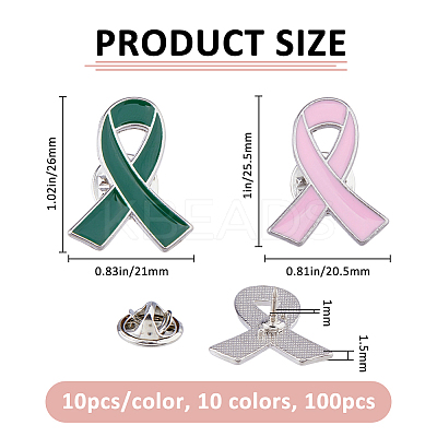 100Pcs 3 Styles Breast Cancer Awareness Pink Ribbon Enamel Pin JEWB-FH0002-53B-1