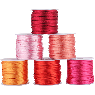 6 Rolls 6 Colors Nylon Satin Rattail Cords NWIR-SC0001-10-1