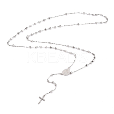 Non-Tarnish 304 Stainless Steel Rosary Bead Necklaces For Religion X-STAS-B021-02P-1