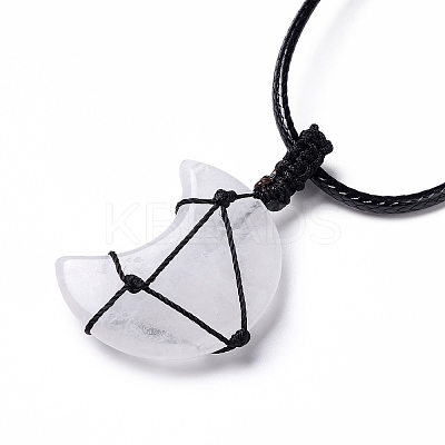 Adjustable Natural Quartz Crystal Moon Pendant Necklace NJEW-B086-02C-1