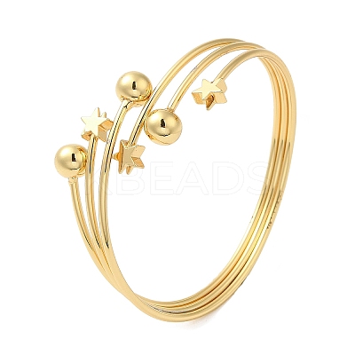 Rack Plating Brass Star with Round Ball Cuff Bangle for Women BJEW-M298-12G-1