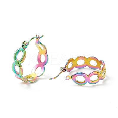 304 Stainless Steel Oval Link Chunky Hoop Earrings for Women Ion Plating(IP) EJEW-P197-06MC-1