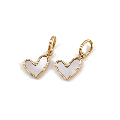304 Stainless Steel Pave Natural White Shell Heart Charms STAS-G357-08G-1