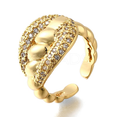Brass Micro Pave Cubic Zirconia Adjustable Open Cuff Rings for Women RJEW-K292-05G-1