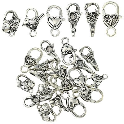 18Pcs 6 Styles Tibetan Style Zinc Alloy Lobster Claw Clasps FIND-YW0004-52-1